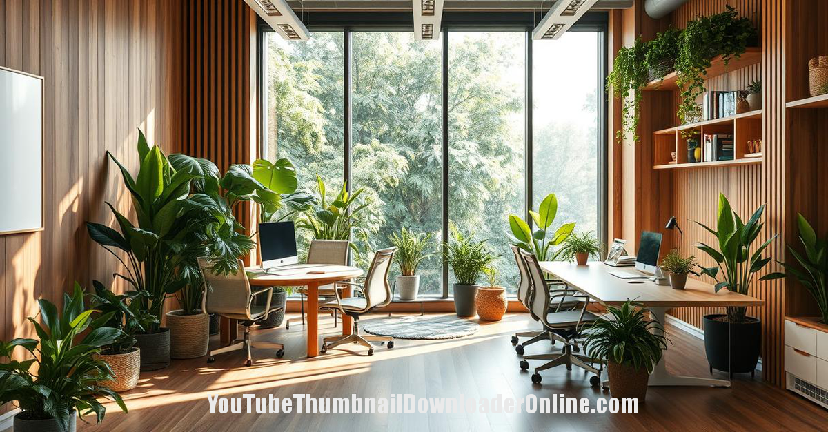 Biophilic office design featuring lush indoor plants and natural light – boosting productivity and well-being.