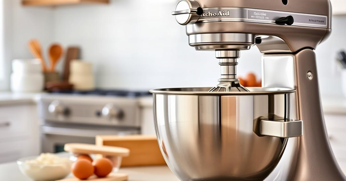 A colorful KitchenAid Artisan Series 5-Quart Stand Mixer ready for baking.