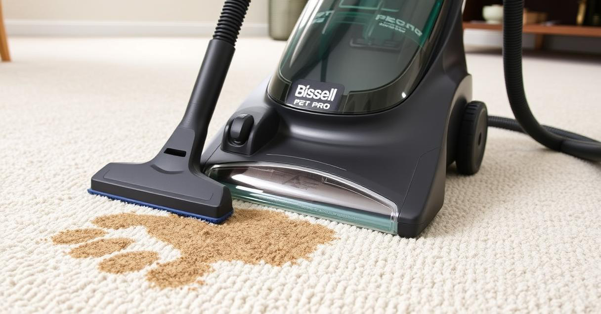 Bissell SpotClean Pet Pro Portable Carpet Cleaner removing a stain from carpet.