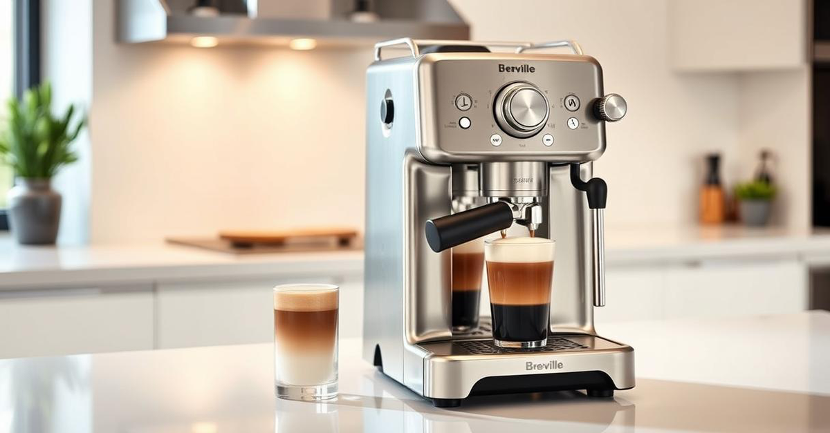 The Breville Barista Express Stainless Steel espresso machine in a modern kitchen setting.