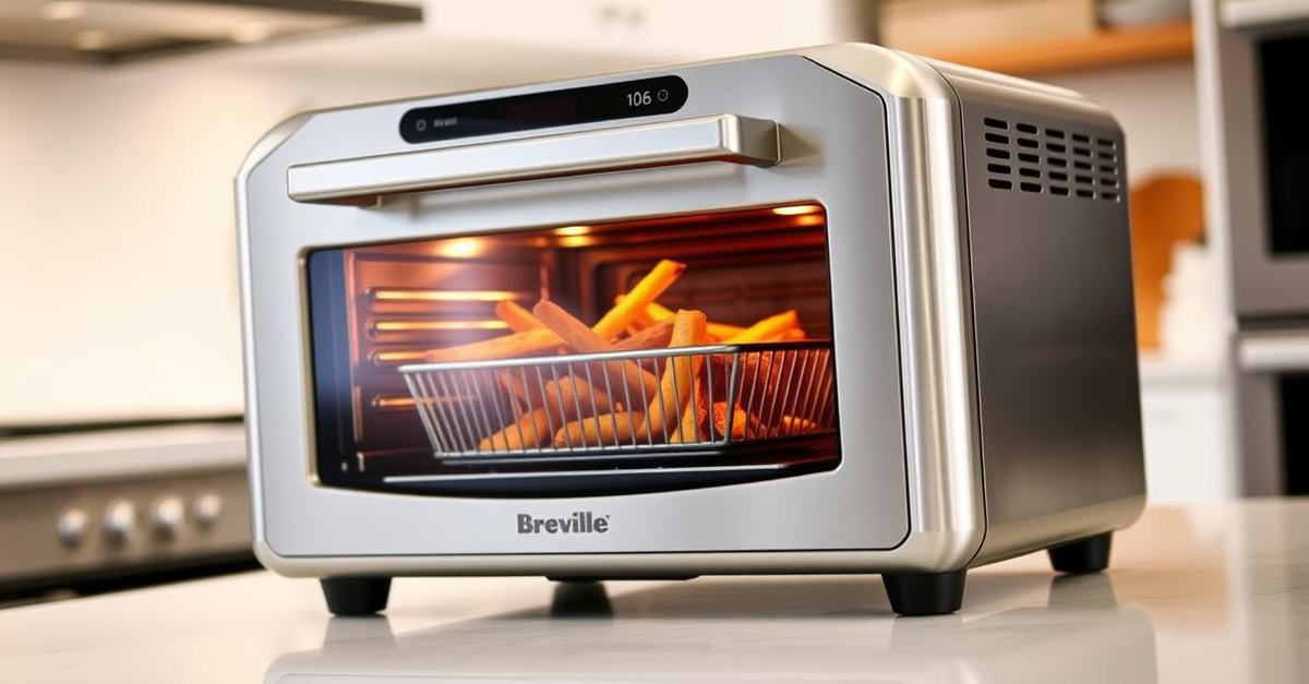 The Breville Smart Oven Air Fryer on a clean kitchen countertop.