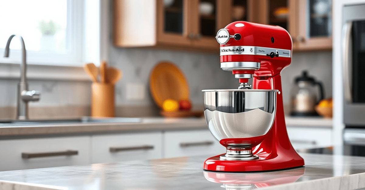 The iconic KitchenAid Artisan stand mixer in vibrant Empire Red.