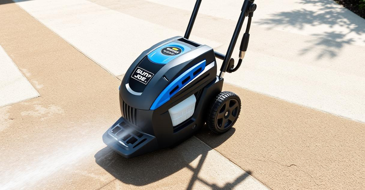 The Sun Joe SPX3000 electric pressure washer in action, cleaning a patio.
