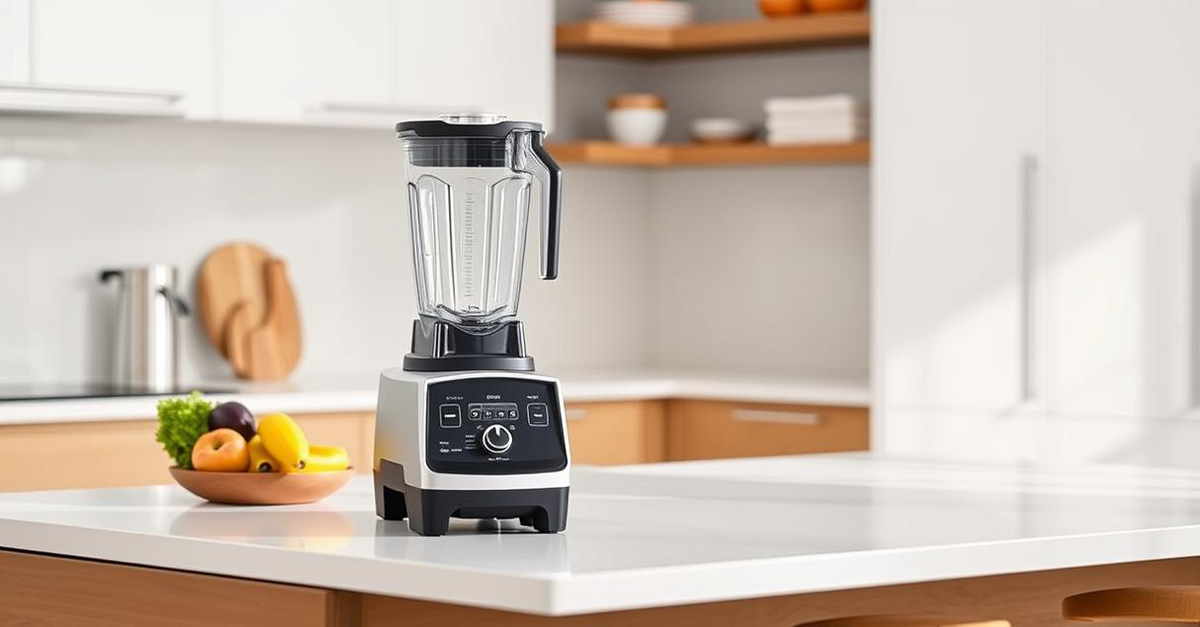 The Vitamix Professional Series 750 blender with its low-profile container on a countertop.