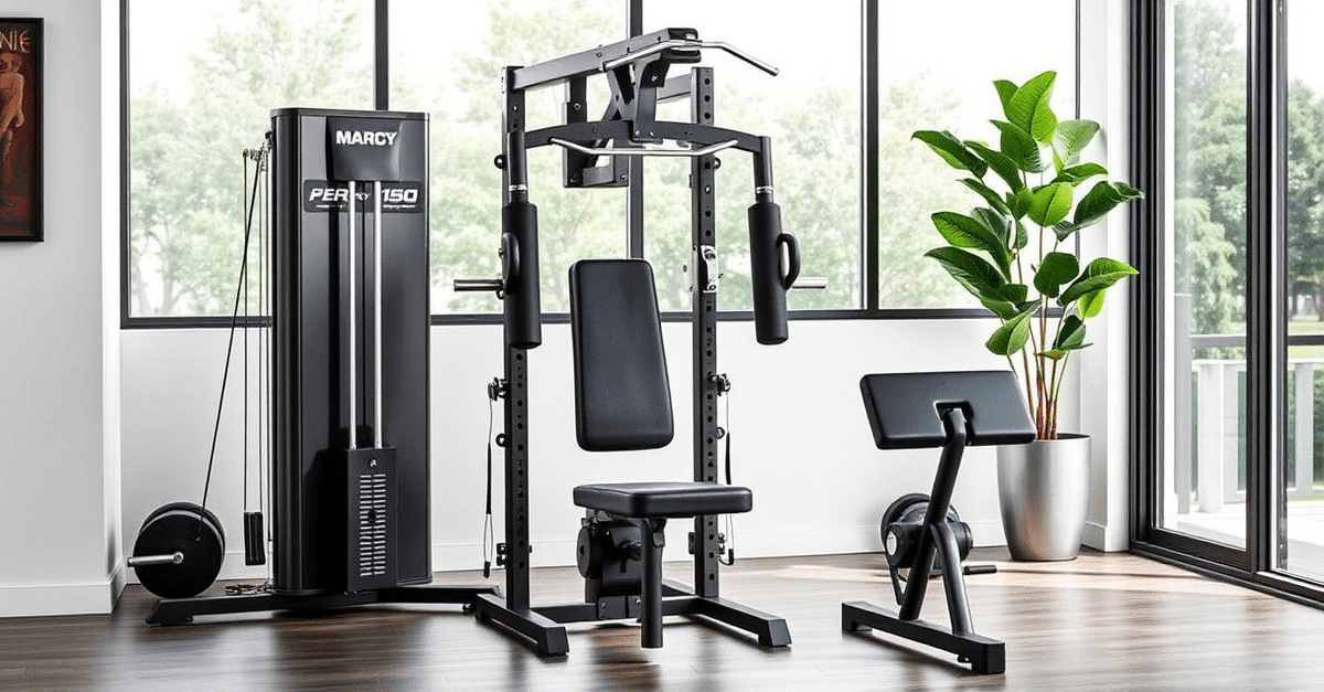 The Marcy 150-lb MWM-990 Home Gym, a traditional multi-station gym with a 150-pound weight stack.