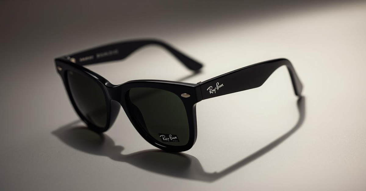 A pair of classic black Ray-Ban Wayfarer sunglasses.