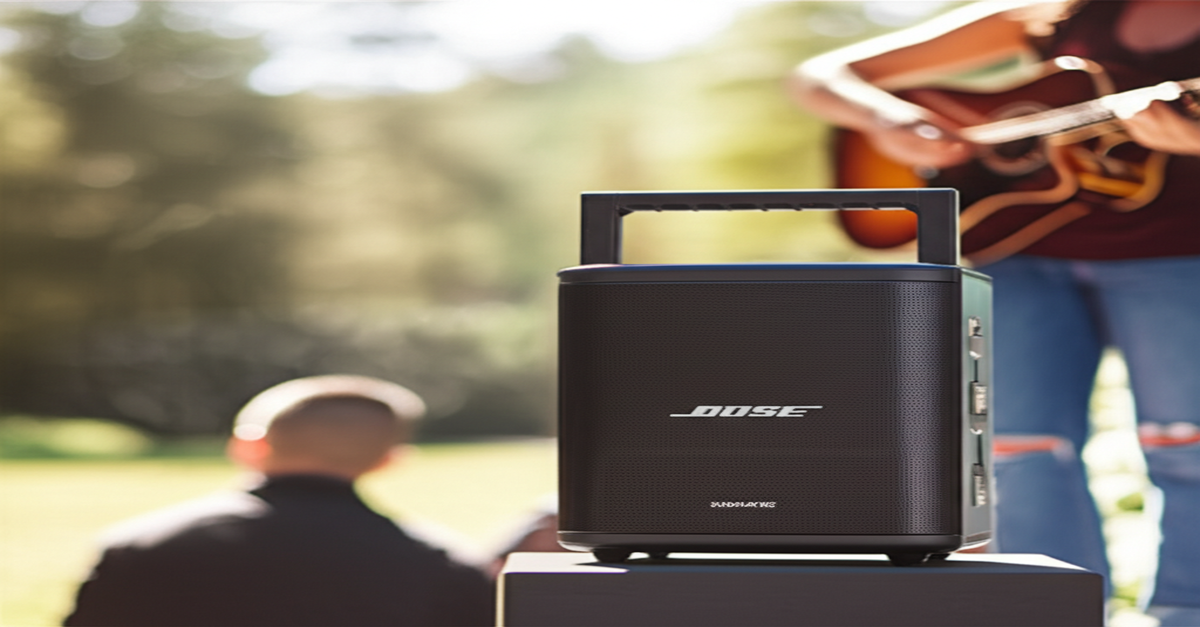 A portable Bose S1 Pro System delivers clear, professional sound for live performances.
