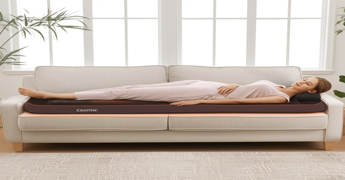 A person relaxing on a Comfier Full Body Massage Mat with Heat.