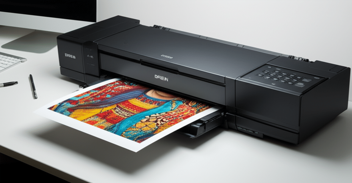 The Epson SureColor P700 professional photo printer producing a high-quality archival print.