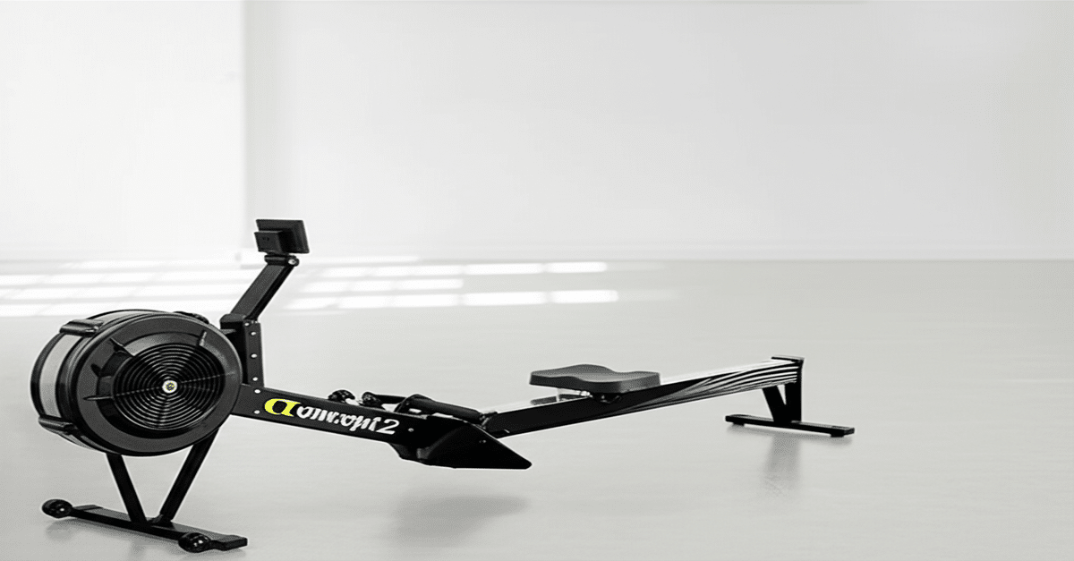 A detailed view of the Concept2 RowErg indoor rowing machine.
