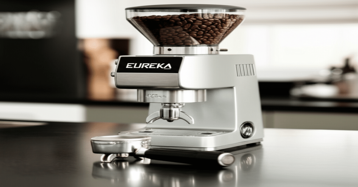A premium Eureka Mignon Specialita coffee grinder ready for brewing.